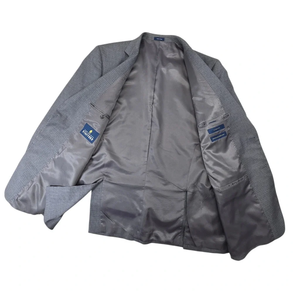 Stafford Mens 44 Reg Classic Fit Year Round Sport‎ Coat Blazer Blue Check